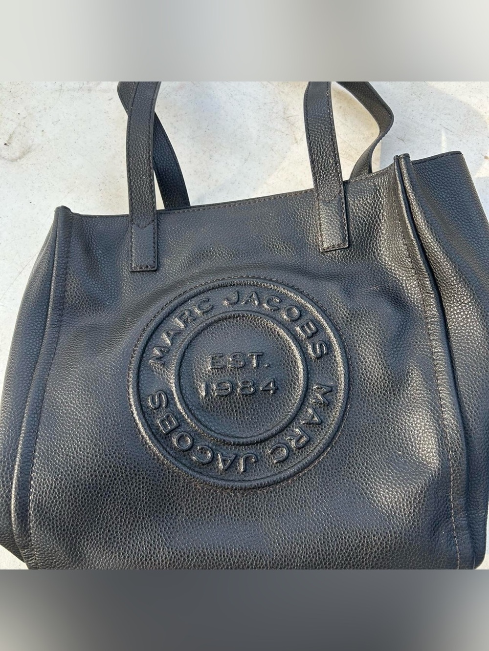 Marc Jacobs Black Pebbled Leather Tote with Embossed Logo